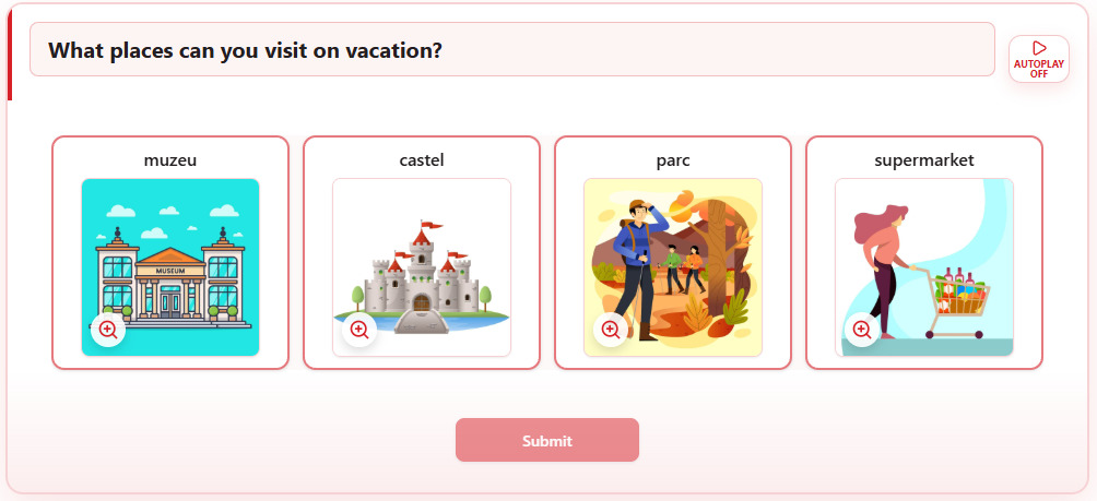 Exercițiu LIRO Learn pentru exersarea vocabularului